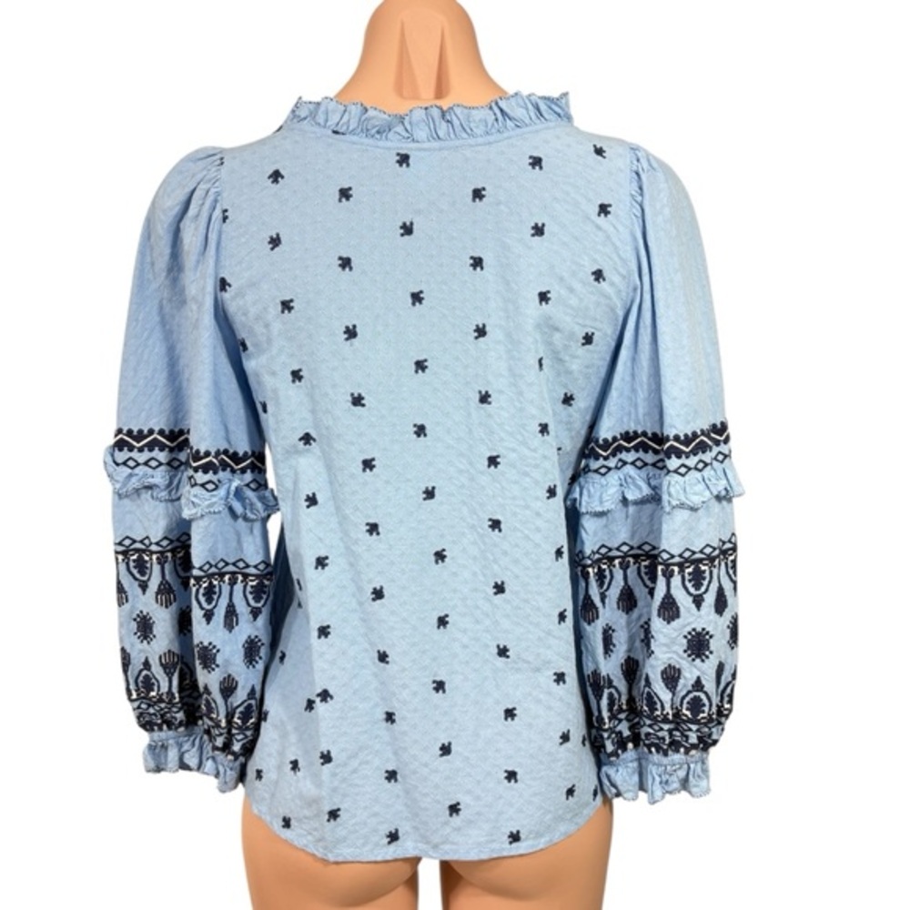 ANTHROPOLOGIE SEEN WORN‎ KEPT blue embroidered mary boho blouse top 6 S M - Picture 5 of 11